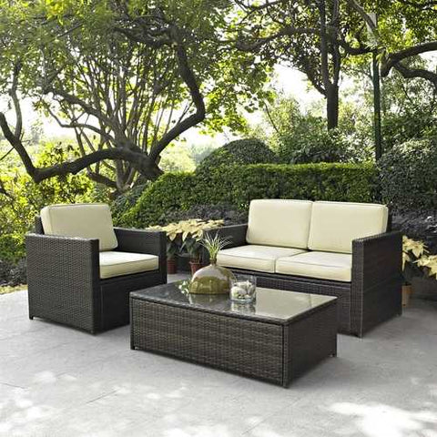 Image of 3-Piece Outdoor Patio Furniture Set with Chair Loveseat and Cocktail Table