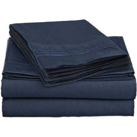 Image of King size 4-Piece Wrinkle-Free Microfiber Sheet Set in Navy Blue