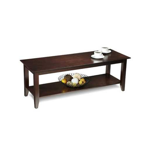 Image of Espresso Wood Grain Coffee Table with Bottom Shelf