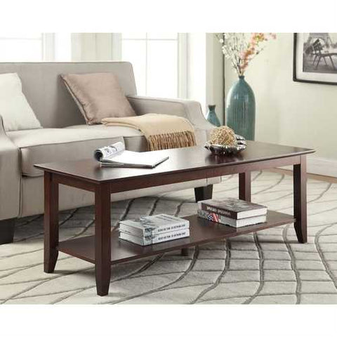 Image of Espresso Wood Grain Coffee Table with Bottom Shelf