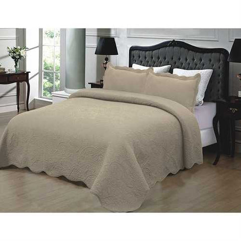 Image of California King 3-Piece Quilted Bedspread 100% Cotton in Taupe