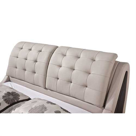 Image of California King Light Brown Tan Faux Leather Upholstered Bed with Headboard