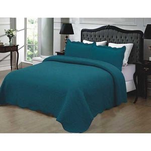 California King 3-Piece 100% Cotton Quilted Bedspread with Shams in Turquoise