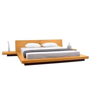 California King size Modern Platform Bed with Headboard and 2 Nightstands in Oak