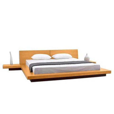 Image of California King size Modern Platform Bed with Headboard and 2 Nightstands in Oak