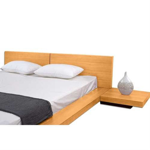 Image of California King size Modern Platform Bed with Headboard and 2 Nightstands in Oak