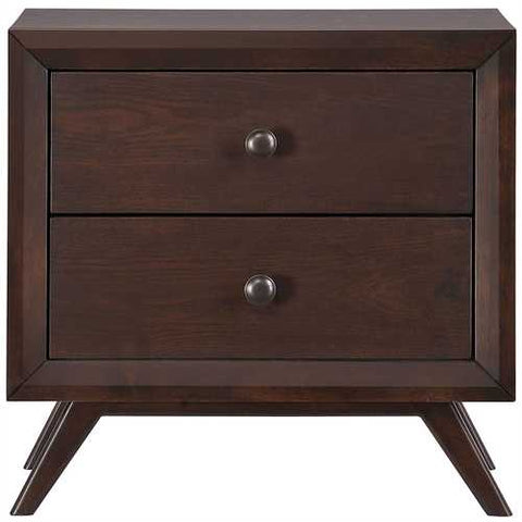 Image of Mid-Century Modern Style End Table Nightstand in Cappuccino Wood Finish