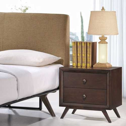 Image of Mid-Century Modern Style End Table Nightstand in Cappuccino Wood Finish