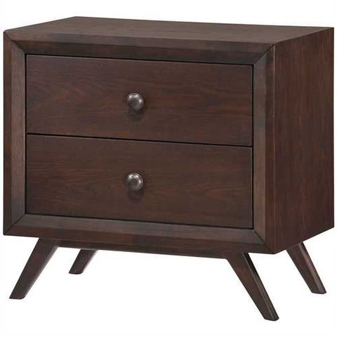 Image of Mid-Century Modern Style End Table Nightstand in Cappuccino Wood Finish