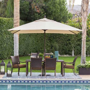 Rectangle 8-Ft x 11-Ft Patio Umbrella with Bronze Finish Pole and Beige Shade