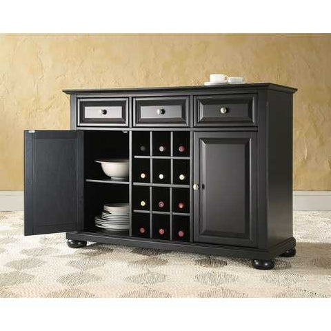 Image of Black Dining Room Buffet Sideboard Cabinet with Wine Storage