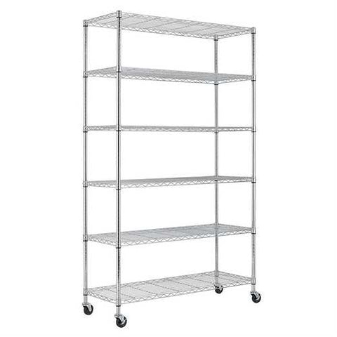 Image of Heavy Duty 6-Shelf Metal Storage Rack Shelving Unit with Casters