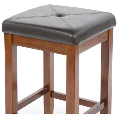 Image of Set of 2 - 24-inch High Cherry Bar Stools w/ Cushion Faux Leather Seat