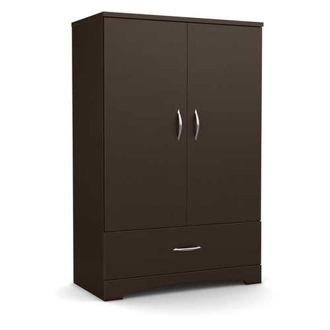 Image of Contemporary 2-Door Armoire Wardrobe Cabinet with Bottom Drawer in Chocolate Brown