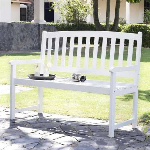 Image of 4-Ft Garden Bench with Curved Back and Armrests in White Wood Finish