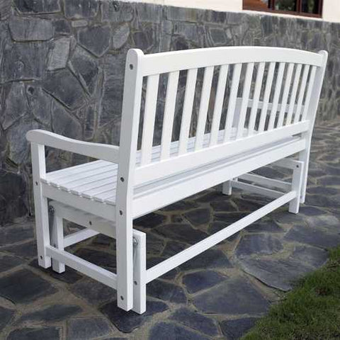 Image of 4-Ft Outdoor Patio Glider Chair Loveseat Bench in White Wood Finish