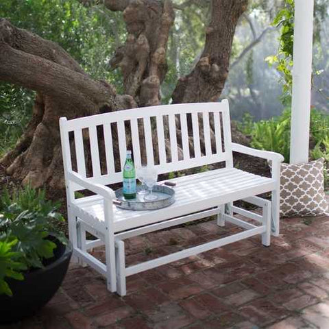 Image of 4-Ft Outdoor Patio Glider Chair Loveseat Bench in White Wood Finish