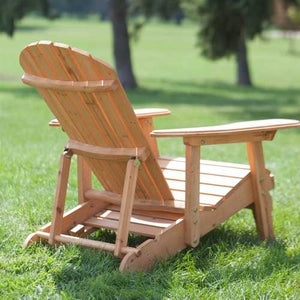 Reclining Adirondack Chair with Pull-out Ottoman in Natural Fir Wood