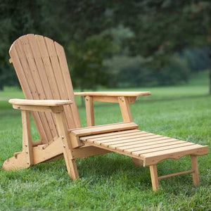 Reclining Adirondack Chair with Pull-out Ottoman in Natural Fir Wood