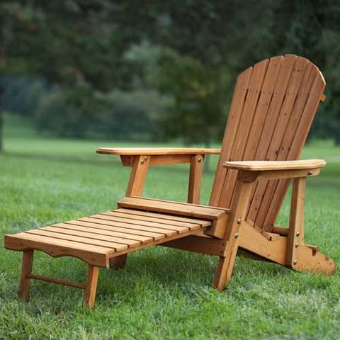 Image of Outdoor Adirondack Chair Recliner with Slide-Out Ottoman in Kiln-Dried Fir Wood