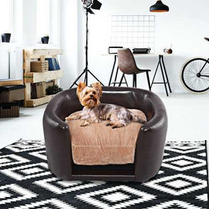 Soft Espresso Mini Couch Bed with Beige Cushion Small Dog or Cat