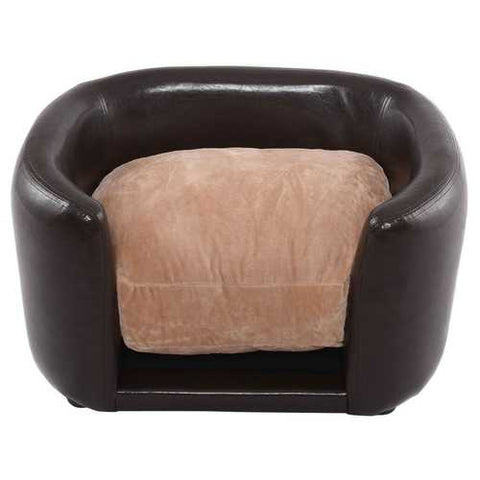 Image of Soft Espresso Mini Couch Bed with Beige Cushion Small Dog or Cat