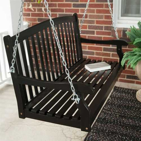 Image of Outdoor Eco-Friendly 4-Ft Wood Porch Swing in Black