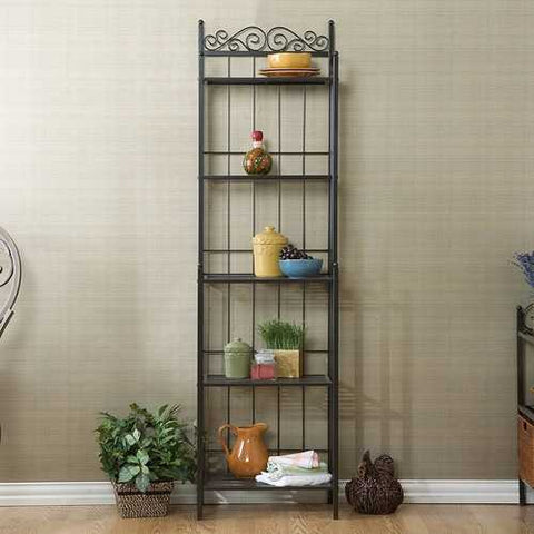 Image of Narrow Wrought Iron Bakers Rack with 5 Shelves