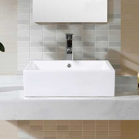 Image of Contemporary 20-inch Bathroom Ceramic Vessel Sink in White