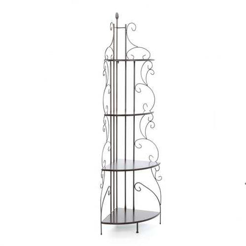 Image of Ornate 4-Tier Metal Corner Bakers Rack Kitchen Dining Shelf