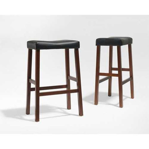 Image of Set of 2 - Upholstered Faux Leather Saddle Seat Barstool in Cherry