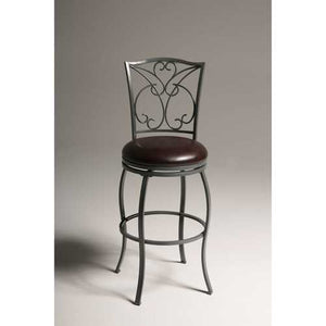 Grey Metal 30-inch Barstool with Brown Faux Leather Swivel Seat