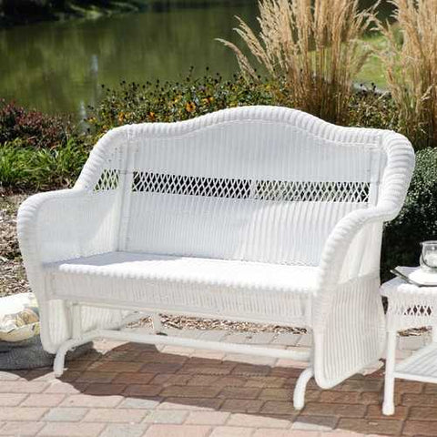 Image of White Resin Wicker Outdoor 2-Seat Loveseat Glider Bench Patio Armchair