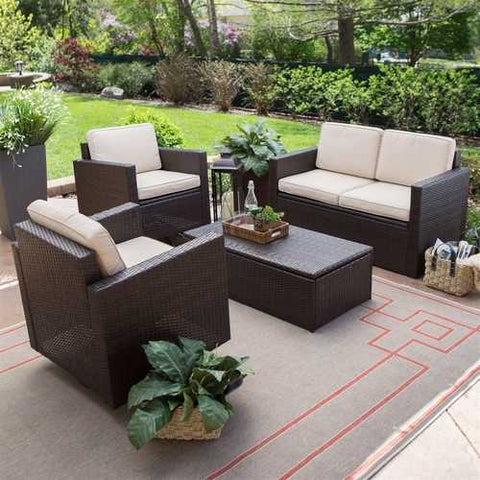 Image of Outdoor Wicker Resin 4-Piece Patio Furniture Dinning Set with 2 Chairs Loveseat and Coffee Table