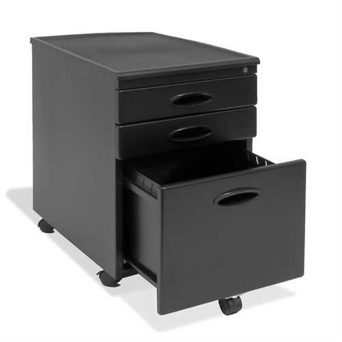 Image of Black 3-Drawer Locking Mobile Filing Cabinet with Casters