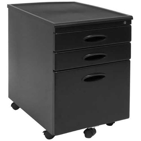 Image of Black 3-Drawer Locking Mobile Filing Cabinet with Casters