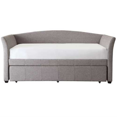 Image of Twin size Grey Upholstered Daybed with Roll-out Trundle Guest Bed