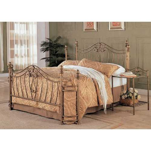 Image of Queen size Metal Bed with Headboard and Footboard in Antique Gold Finish