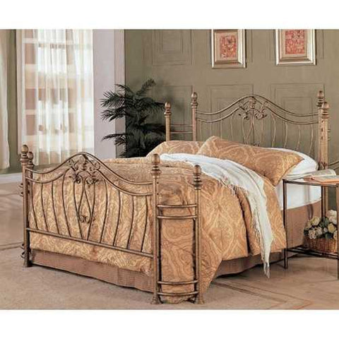 Image of Queen size Metal Bed with Headboard and Footboard in Antique Gold Finish