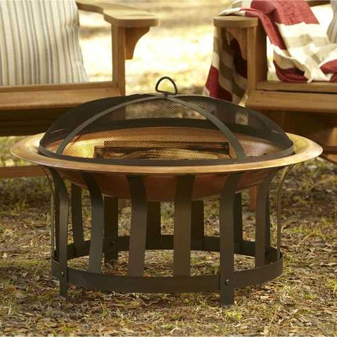 Image of Copper 30-inch Fire Pit with Black Steel Frame and Lid