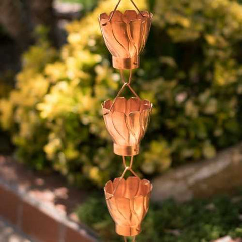 Image of Copper 8.5 Ft Floral Petal Cups Rain Chain