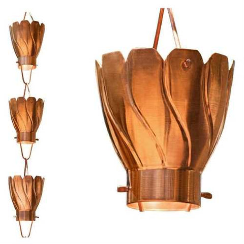 Image of Copper 8.5 Ft Floral Petal Cups Rain Chain