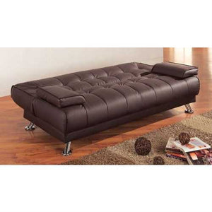 Modern Futon Style Sleeper Sofa Bed in Brown Faux Leather