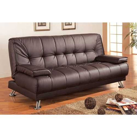 Image of Modern Futon Style Sleeper Sofa Bed in Brown Faux Leather