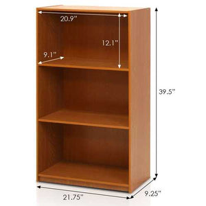 Modern 3-Shelf Bookcase in Light Cherry Wood Finish