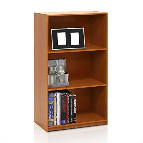 Image of Modern 3-Shelf Bookcase in Light Cherry Wood Finish