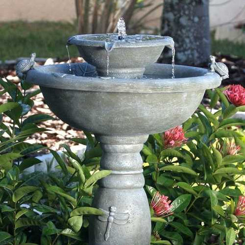 Image of Weathered Stone Finish Outdoor Resin Solar Fountain Bird Bath