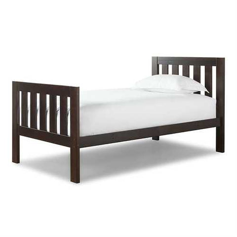 Image of Twin size Espresso Wood Bed with Headboard and Footboard