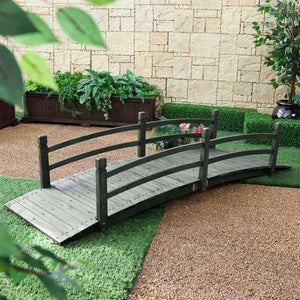 8-Ft Outdoor Garden Bridge with Handrails in Weather Resistant Dark Wood Stain