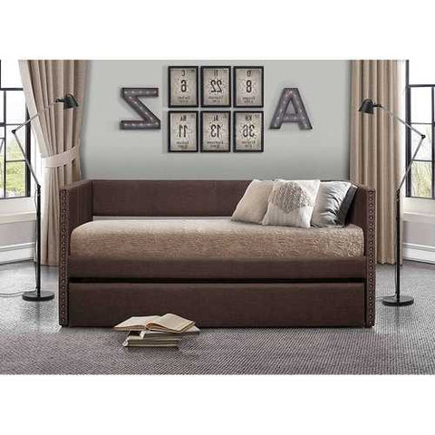 Image of Twin size Chocolate Brown Upholstered Daybed with Pull out Trundle